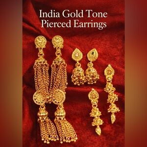India Gold Tone Pierced Earrings NEW